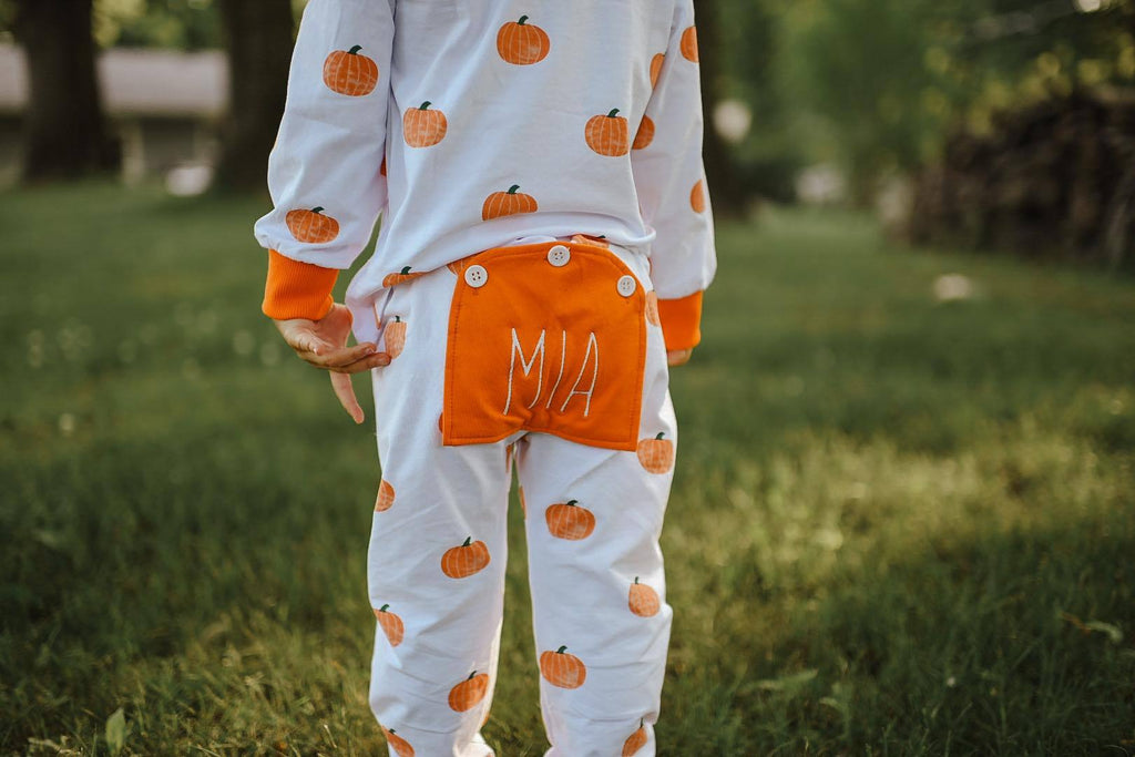 Pumpkin Butt flap Fall Thanksgiving Pajamas with Name for Girls and Bo –  Doodle and Co