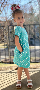 Luigi Knit Teal Polka Dot Pocket Dress