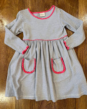 Squiggles by Charlie Navy Striped Dress with Pink Trim and Pockets