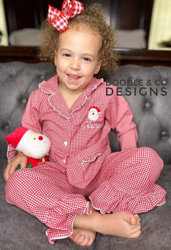 Sweet Dreams Girl Personalized Santa Gingham Christmas Pajamas