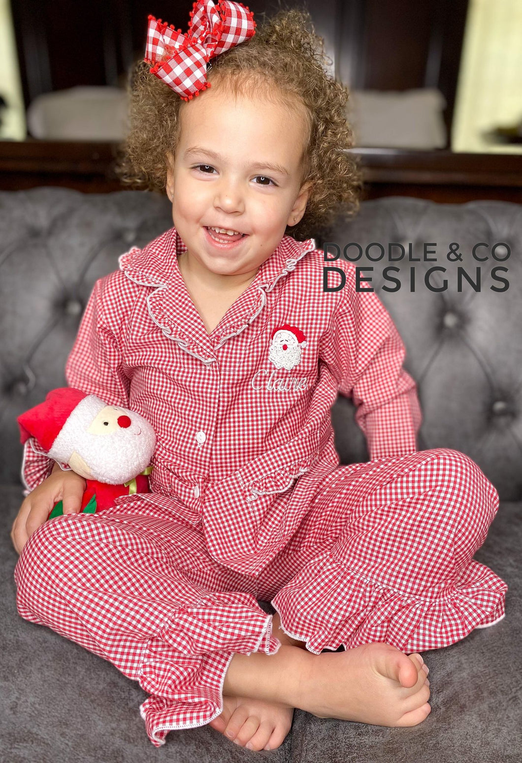Sweet Dreams Girl Personalized Santa Gingham Christmas Pajamas