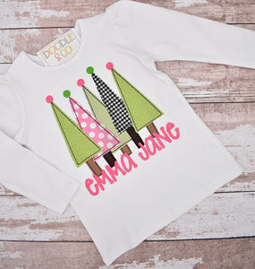 Christmas Trees Personalized Girls Applique Shirt