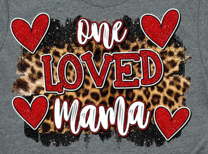 One Loved Mama Glitter Hearts Screen Print Graphic Tee Shirt