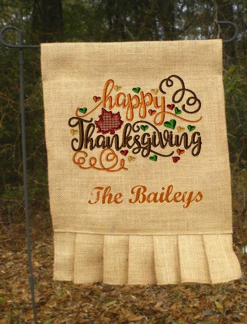 Happy Thanksgiving Personalized Embroidered Garden Flag