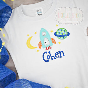 Outer Space Boy Applique Shirt, Boy Rocket Ship Personalized Shirt, Toddler Boy Clothing, Custom Boy Space Shirt, Planets Space Shirt