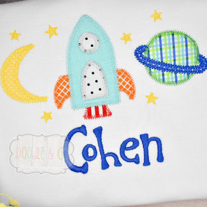 Outer Space Boy Applique Shirt, Boy Rocket Ship Personalized Shirt, Toddler Boy Clothing, Custom Boy Space Shirt, Planets Space Shirt