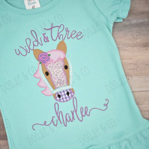 Girl Horse Wild and Three applique Personalized Shirt