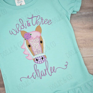 Girl Horse Wild and Three applique Personalized Shirt