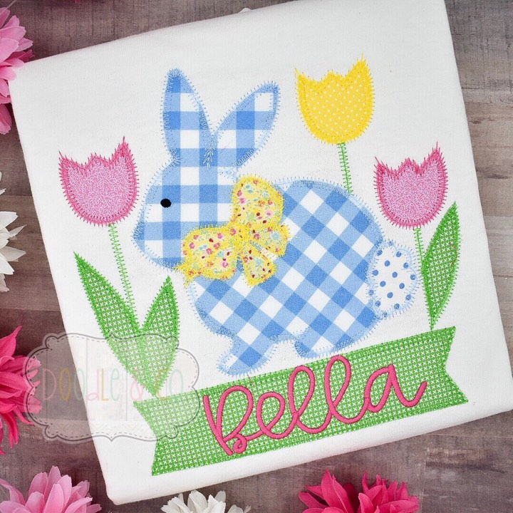 Easter Bunny Personalized Applique Girl Shirt