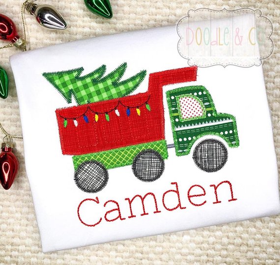 Christmas Dump Truck with Tree Applique Personalized shirt