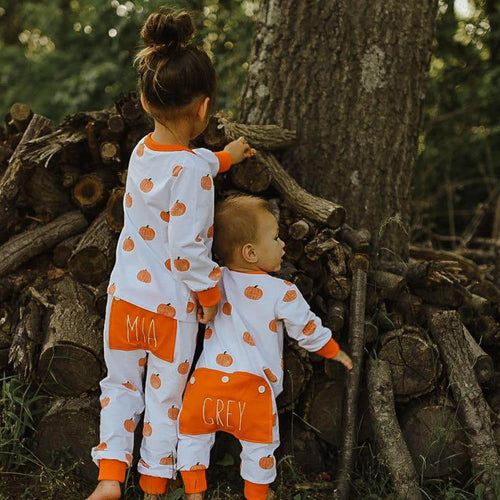 Pumpkin Butt flap Fall Thanksgiving Pajamas with Name for Girls and Boys